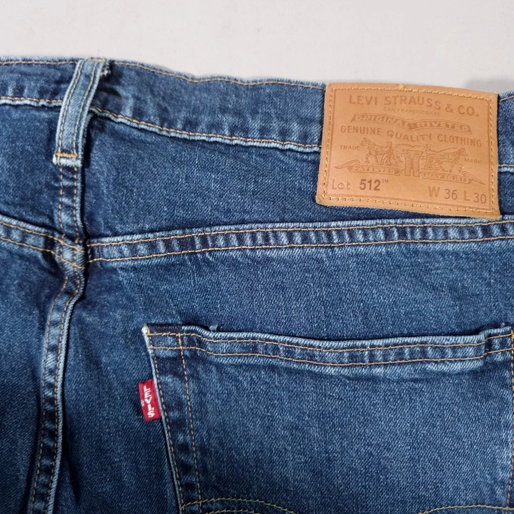 Levi's 512 Slim Taper Jeans Mens 36x30 Blue‎ Premium WaterLess Stretch Denim